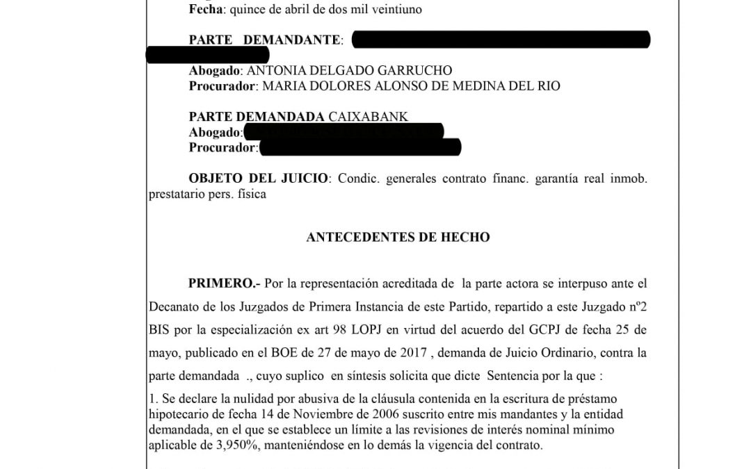 DELGADO GARRUCHO ABOGADOS CONTINUA GANANDO PROCEDIMIENTOS JUDICIALES CONTRA LA BANCA POR ABUSIVIDAD EN PRESTAMOS HIPOTECARIOS